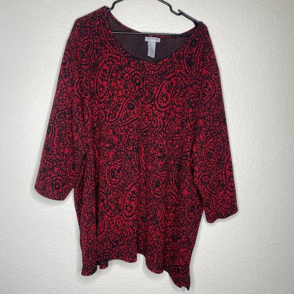 Catherines womens 3/4 sleeve red blouse top career artsy round neck office 4X - Picture 1 of 7